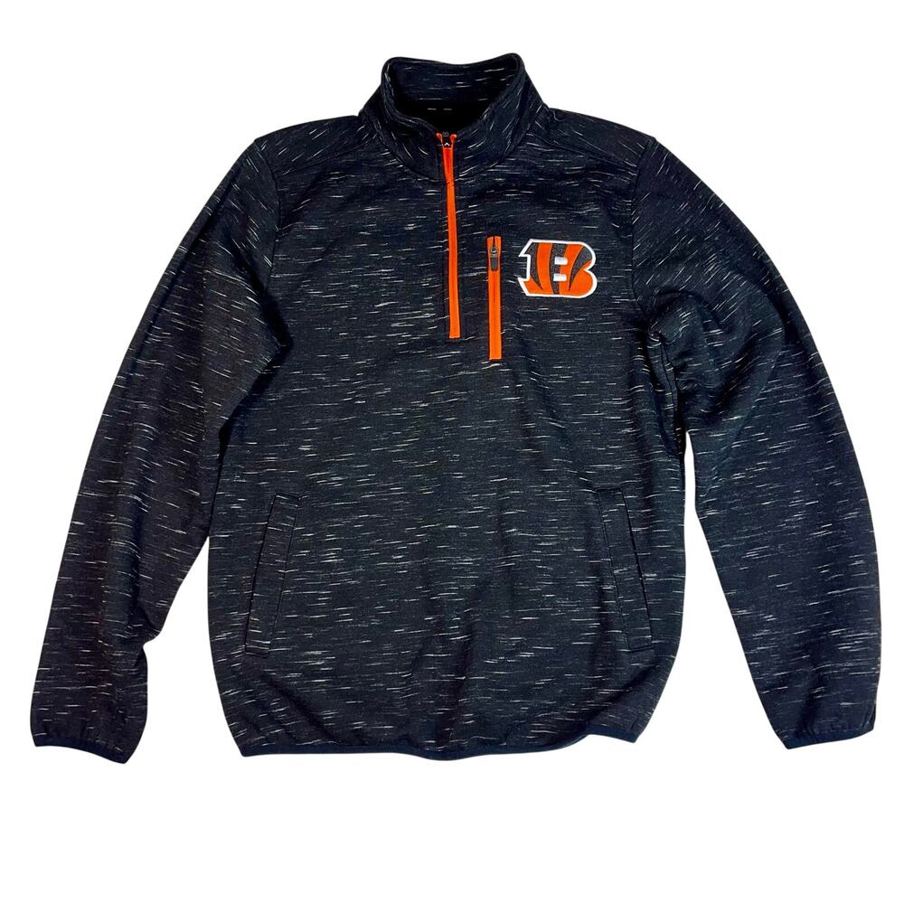 NFL APPAREL MEN'S BLACK GRAY CINCINNATI BENGALS QUARTER ZIP PULLOVER SMALL